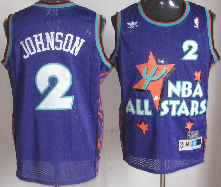  NBA 1995 All Star Charlotte Hornets 2 Larry Johnson Swingman Throwback Purple Jersey